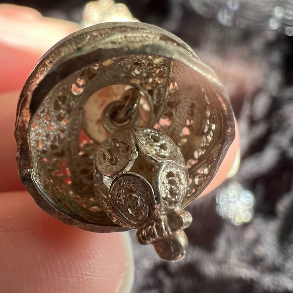 VINTAGE MEXICAN SILVER ORNATE CHANDELIER EARRINGS - Picture 4 of 9